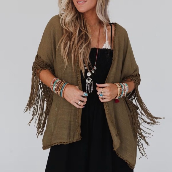 Black Crochet Fringe Kimono - Picture 3 of 4